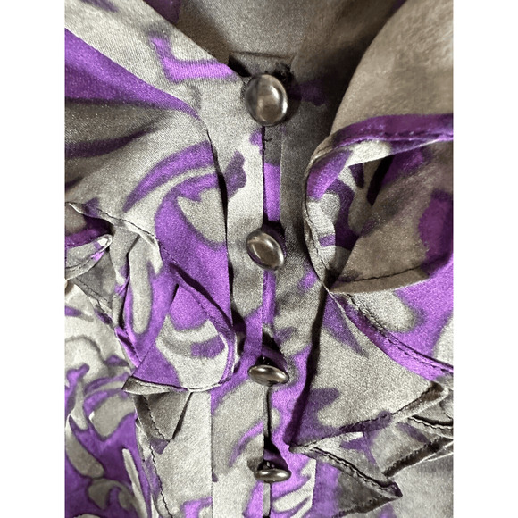 Classiques Entier Purple Grey 100% Silk Shirt Short Sleeve Ruffles Womans XS GUC - Picture 15 of 15